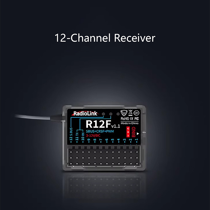Radiolink R12F Receiver for Fixed-Wing Aircraft Vehicles and Ships Support SBUS PWM CRSF Online Upgrade, Built-in Simulator Program