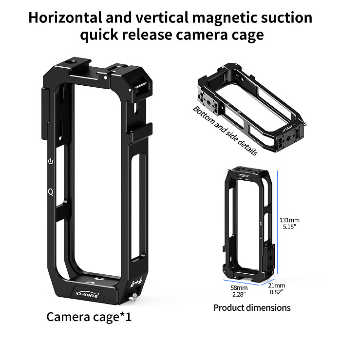 XT-XINTE Aluminum Alloy Magnetic Quick Release Protective Cage with Damping Rotatable Dual Clip Mount for Insta360 X4 Air Horizontal Vertical Shooting Multi-Function Expansion Frame