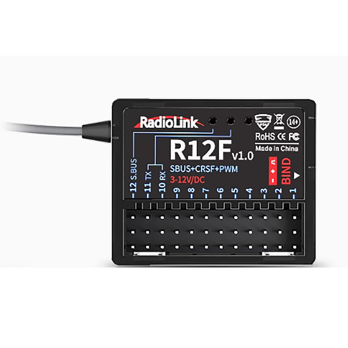Radiolink R12F Receiver for Fixed-Wing Aircraft Vehicles and Ships Support SBUS PWM CRSF Online Upgrade, Built-in Simulator Program