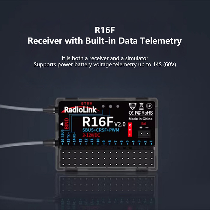 Radiolink R16F Receiver T16D with Built-in Telemetry & Simulator, Online Upgrade, SBUS/CRSF Output for RC Aircraft