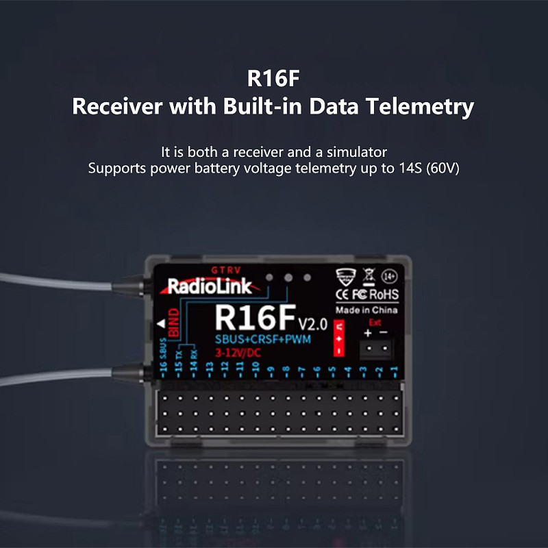 Radiolink R16F Receiver T16D with Built-in Telemetry & Simulator, Online Upgrade, SBUS/CRSF Output for RC Aircraft