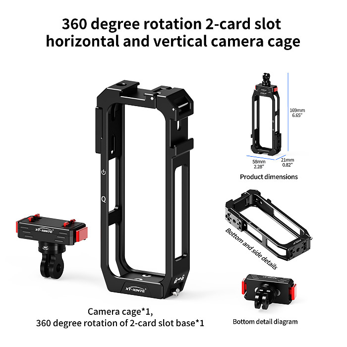 XT-XINTE Aluminum Alloy Magnetic Quick Release Protective Cage with Damping Rotatable Dual Clip Mount for Insta360 X4 Air Horizontal Vertical Shooting Multi-Function Expansion Frame