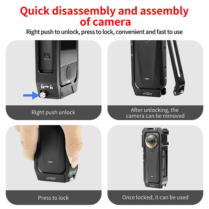 XT-XINTE Aluminum Alloy Magnetic Quick Release Protective Cage with Damping Rotatable Dual Clip Mount for Insta360 X4 Air Horizontal Vertical Shooting Multi-Function Expansion Frame