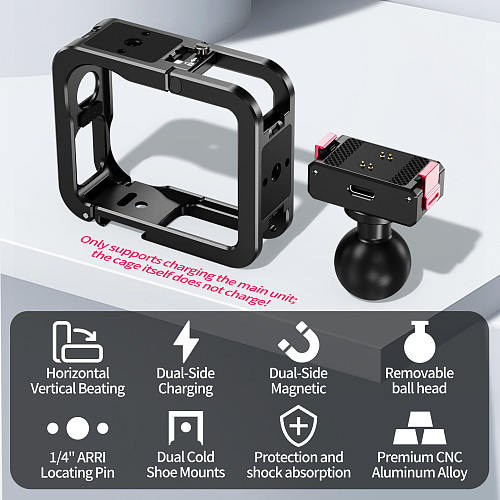 XT-XINTE Metal Cage with Detachable 1  Ball Head Magnetic Charging Quick Release Mount for DJI OSMO Nano Camera