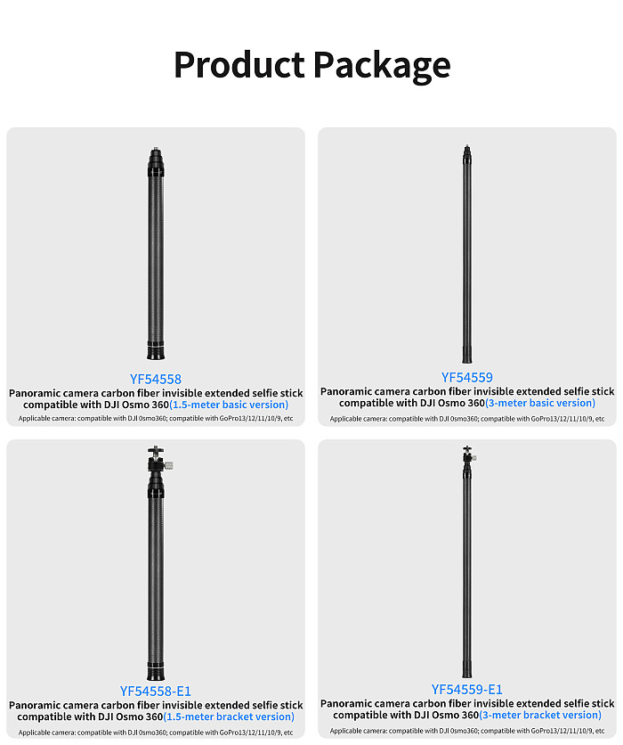 3M carbon fiber extended selfie stick for panoramic camera DJI Osmo 360/Action6/5PRO/pocket4/3 /insta360 X5 /GoPro 13/12/11 sports camera