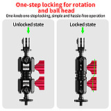 XT-XINTE 1/4  Screw Hole to 1/4  Disc Reverse Lock Ball Head Pea Clamp Dual Grip Swivel Magic Arm Extension Rod, Dual Knob Rotating Connecting Rod, Camera Motorcycle Mount Expansion Accessories