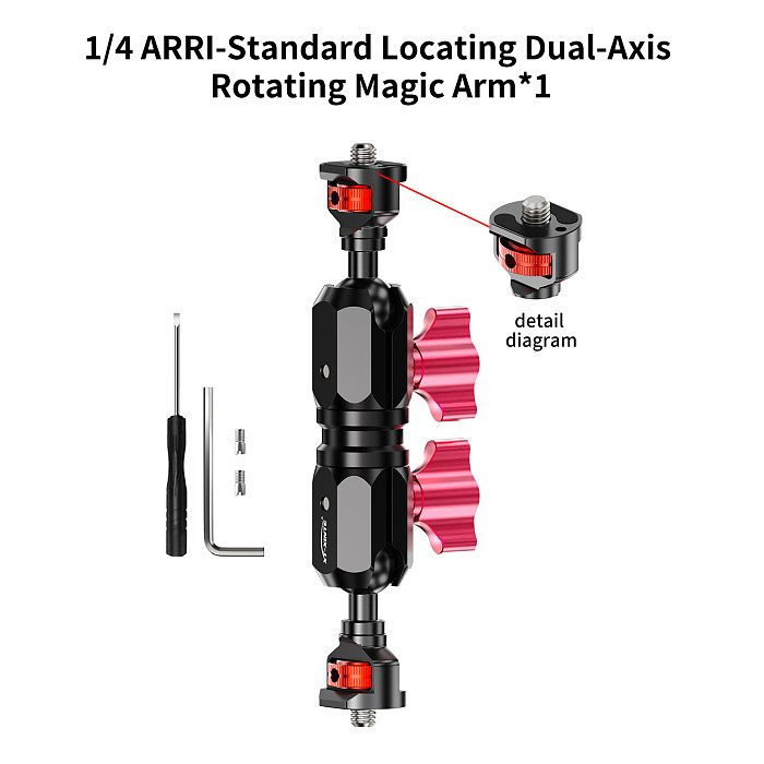 XT-XINTE 1/4  Screw Hole to 1/4  Disc Reverse Lock Ball Head Pea Clamp Dual Grip Swivel Magic Arm Extension Rod, Dual Knob Rotating Connecting Rod, Camera Motorcycle Mount Expansion Accessories