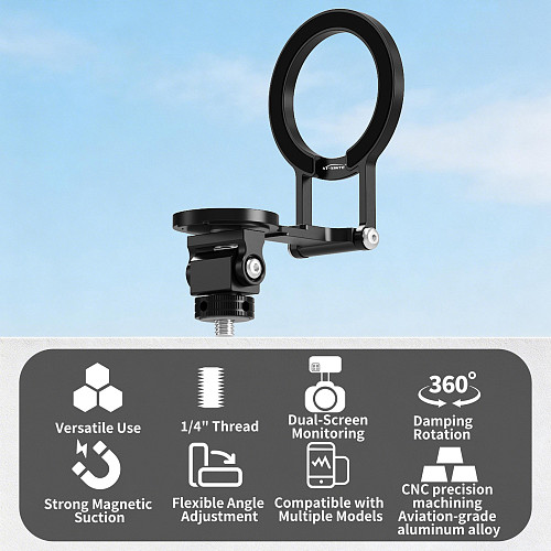 XT-XINTE 1/4 Inch Screw Ballhead Phone Magnetic Ring Monitor Holder Compatible MagSafe Aluminum Alloy Foldable Ultra-Thin Support Stand DSLR Mirrorless Camera Photography Accessories