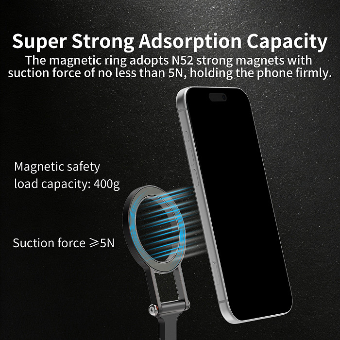 XT-XINTE 1/4 Inch Screw Ballhead Phone Magnetic Ring Monitor Holder Compatible MagSafe Aluminum Alloy Foldable Ultra-Thin Support Stand DSLR Mirrorless Camera Photography Accessories