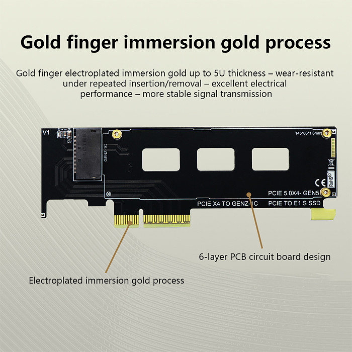 PCIE to GENZ-1C PCIe 5.0 x4 to E1.S SSD Gen5 Adapter Card G3A PCB Board