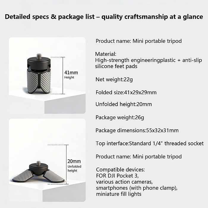 Portable Mini Tripod Desktop Base for DJI Pocket 3/4 Action Camera Handheld Stand
