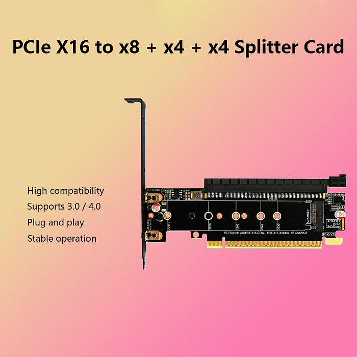 P1K Splitter Card, PCIe 4.0 x16 to PCIe x8 + Dual M.2, Gen4 Adapter Card Support Graphics Card and M.2 SSD