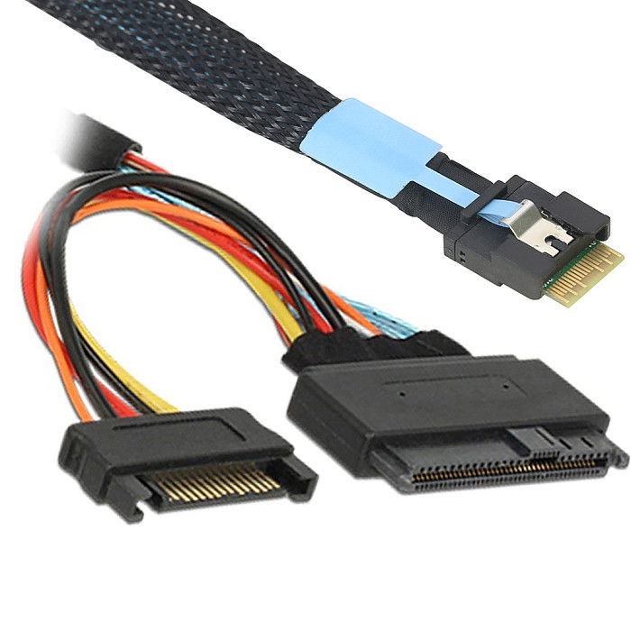 Slimline PCIe SFF-8654 4I 38P Anti-misplug Adapter to SAS 8639 U.2 with SATA 15P Cable 50cm/80cm/100cm