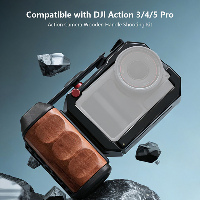 Wooden Hand Grip Metal Magnetic Cage Kit for DJI Action 5 Pro/4/3 Street Photography