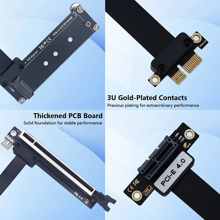 PCIe 4.0 Graphics Card Riser Cable 1X PCIe 3.0 Flexible Flat Extension Adapter Cord