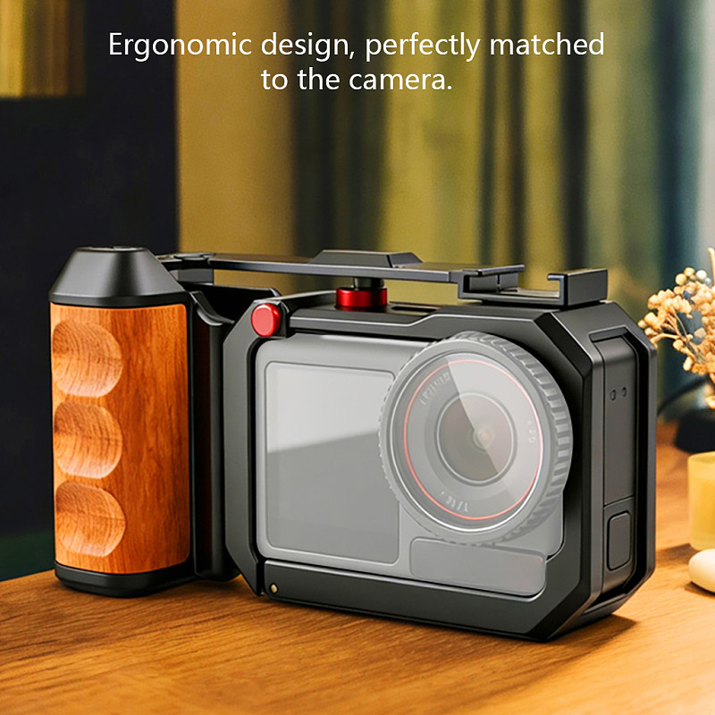 Wooden Hand Grip Metal Magnetic Cage Kit for DJI Action 5 Pro/4/3 Street Photography