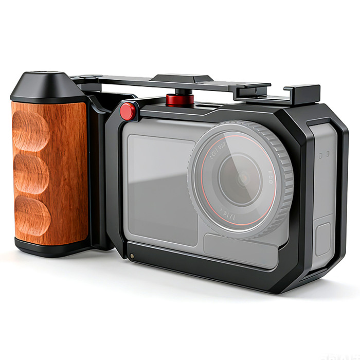 Wooden Hand Grip Metal Magnetic Cage Kit for DJI Action 5 Pro/4/3 Street Photography