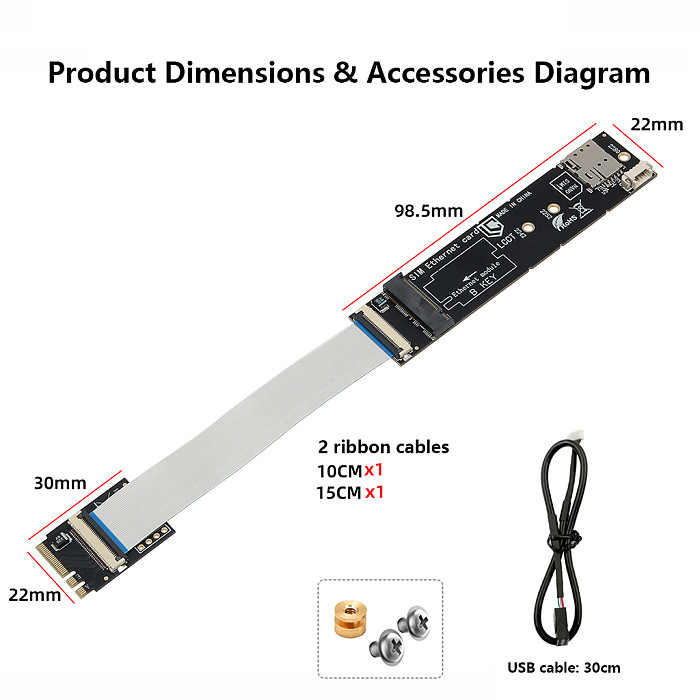 M.2 A+E Key to B-Key WWAN Converter Card, Built-in Nano SIM Slot, Support 3G 4G 5G Wireless Network Module