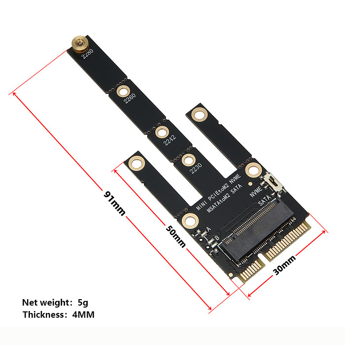 mSATA to NGFF M.2 SSD Adapter Card, Mini PCIe to NVMe Hard Drive Conversion Expansion Card