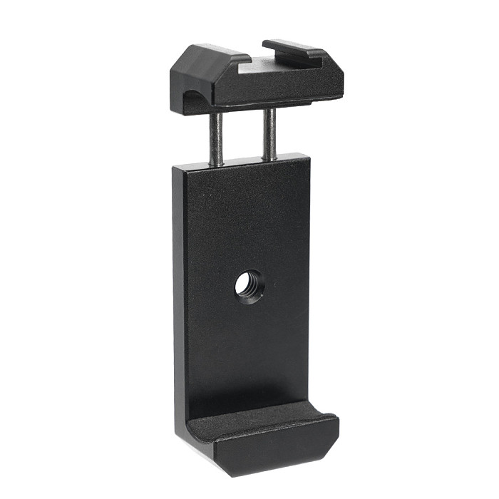 Universal Phone Holder with Cold & Hot Shoe Interface, E-Type Stretch Metal Clip for Selfie Stick Fill Light Live Broadcast Accessories