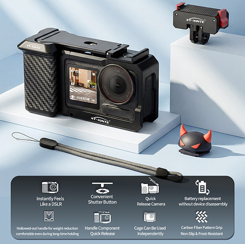 XT-XINTE Magnetic Quick Mount Street Shooting Handle Rabbit Cage Set, Aluminum Alloy Protective Frame Compatible with DJI Osmo Action 5 Pro/4/3 Action Camera