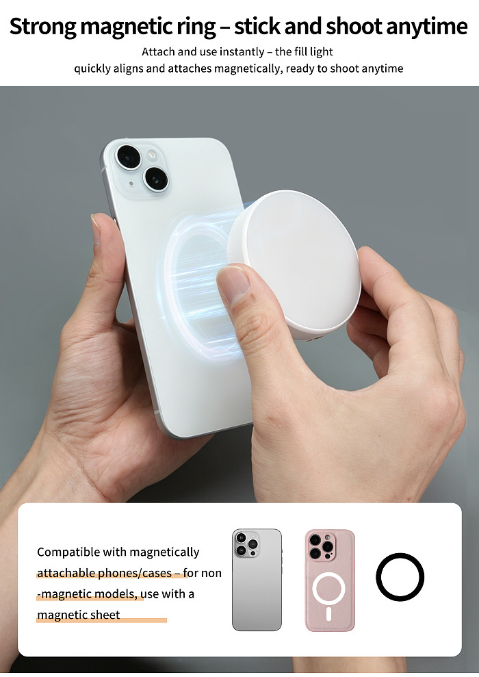 XT-XINTE Magnetic Portable Fill Light, Selfie Live Streaming LED Light for Smartphone Action Camera DSLR Camera