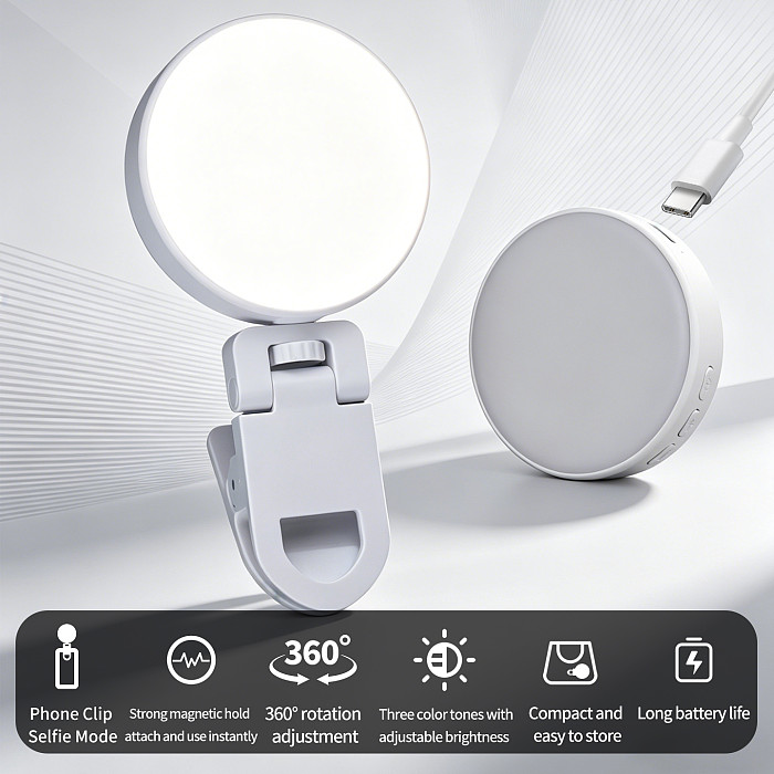 XT-XINTE Magnetic Portable Fill Light, Selfie Live Streaming LED Light for Smartphone Action Camera DSLR Camera