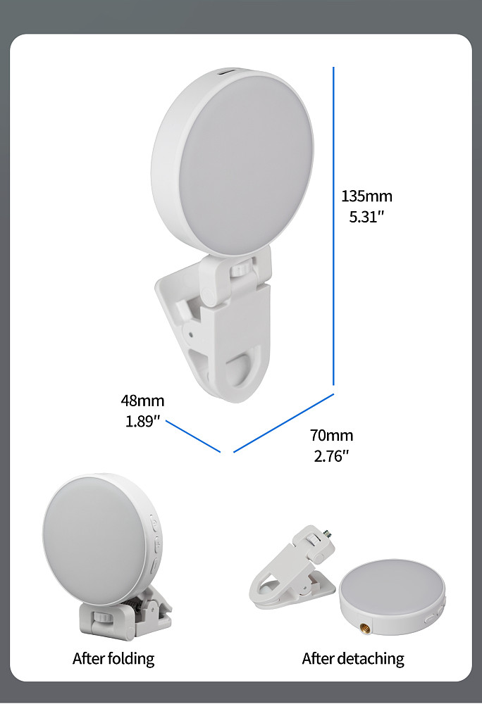 XT-XINTE Magnetic Portable Fill Light, Selfie Live Streaming LED Light for Smartphone Action Camera DSLR Camera