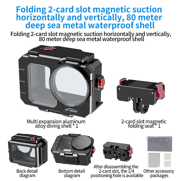 XT-XINTE High Transmittance Tempered Glass Dive Waterproof Protective Case 80m Deep Sea Diving Case for DJI Osmo Action 6 Action Camera