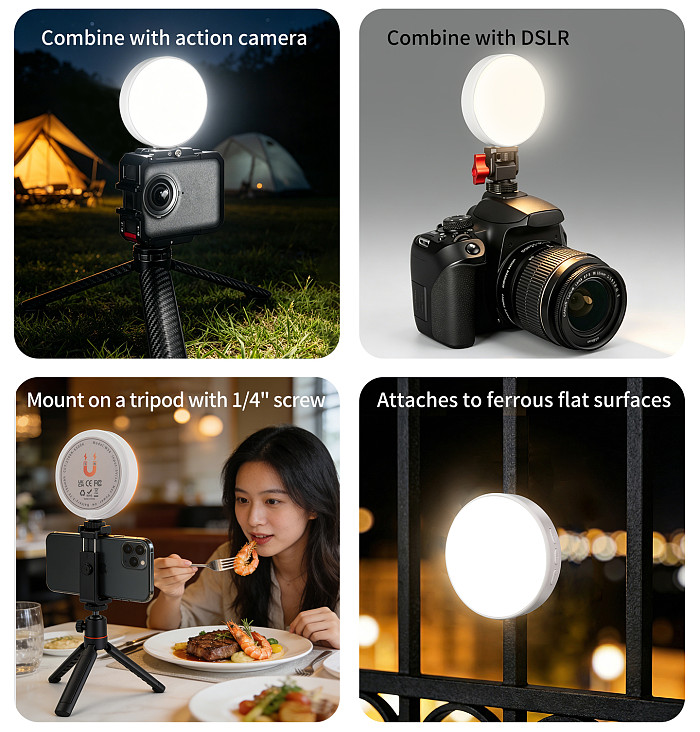 XT-XINTE Magnetic Portable Fill Light, Selfie Live Streaming LED Light for Smartphone Action Camera DSLR Camera