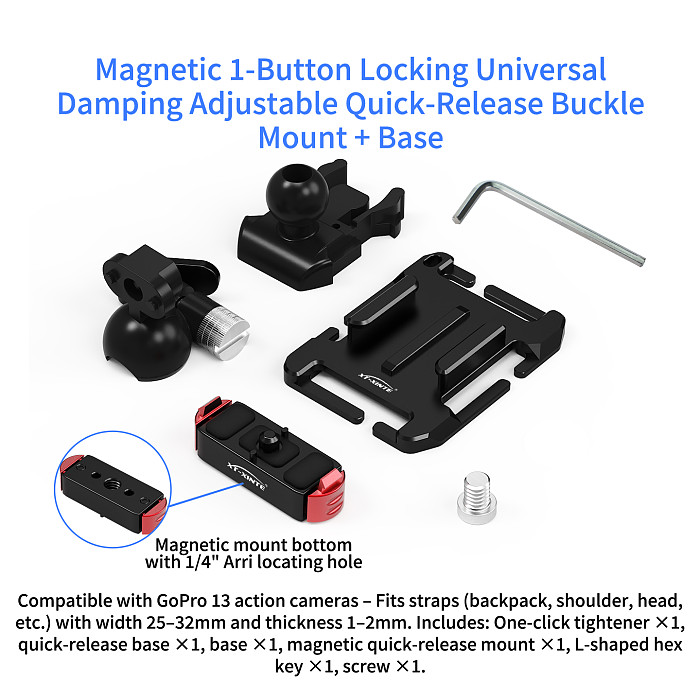XT-XINTE Aluminum Alloy Backpack Strap Quick Release Base for Action Camera, 50mm Arca-Swiss to Action Camera Quick Release Mount