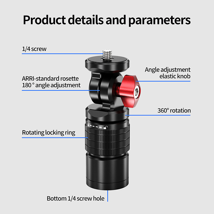 XT-XINTE 1/4  Screw Action Camera Selfie Stick Mount 360° Rotatable Desktop Fixed Holder for Phone, Camera & DSLR Live Streaming Suitable for Insta360 X6 / DJI OSMO 360 II