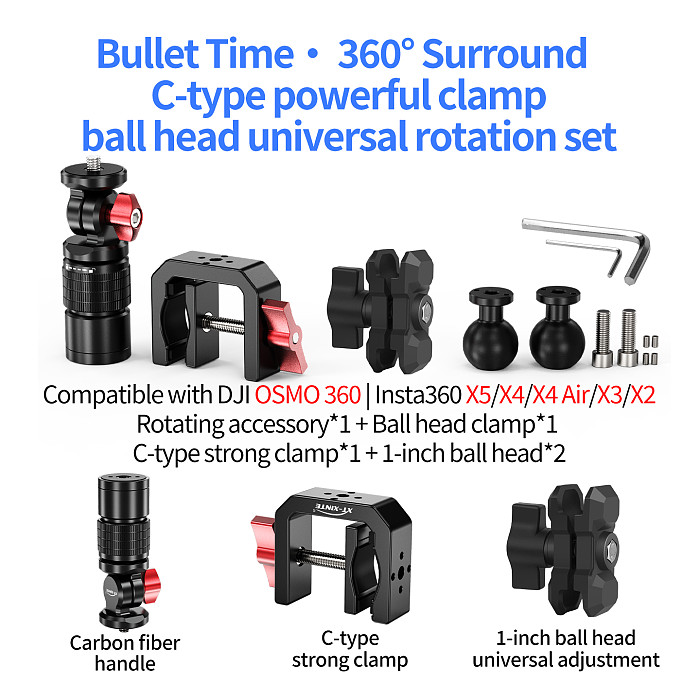 XT-XINTE C Clamp Magic Arm Universal Mount for Insta360 X4 X5 DJI OSMO Action Camera with 1/4 Inch Screw Holder