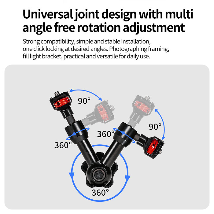 XT-XINTE C Clamp Magic Arm Universal Mount for Insta360 X4 X5 DJI OSMO Action Camera with 1/4 Inch Screw Holder