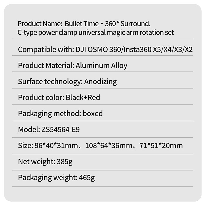 XT-XINTE C Clamp Magic Arm Universal Mount for Insta360 X4 X5 DJI OSMO Action Camera with 1/4 Inch Screw Holder