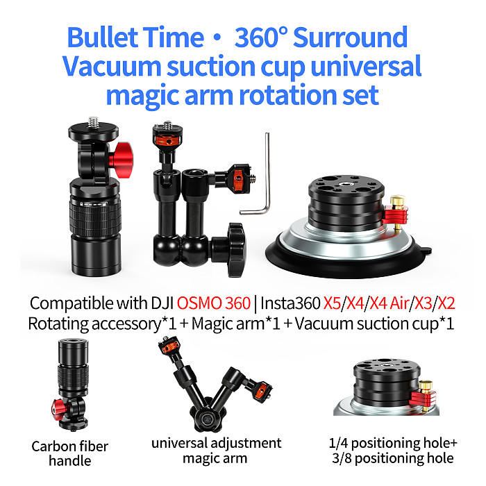 XT-XINTE C Clamp Magic Arm Universal Mount for Insta360 X4 X5 DJI OSMO Action Camera with 1/4 Inch Screw Holder