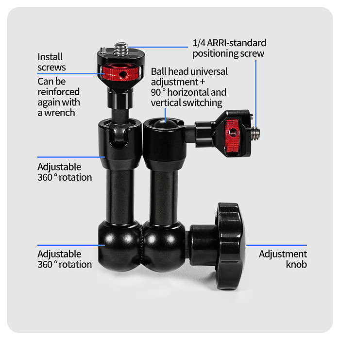 XT-XINTE C Clamp Magic Arm Universal Mount for Insta360 X4 X5 DJI OSMO Action Camera with 1/4 Inch Screw Holder