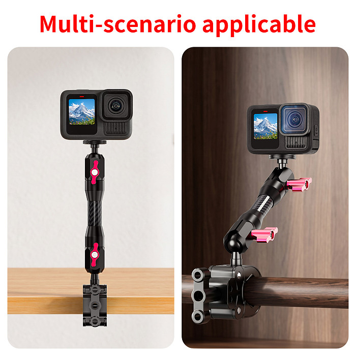 XT-XINTE 1/4 Screw Hole to 1/4 Disc Adapter Reversible Lock 17MM Ball Head Pea Clamp Dual Grip Flexible Magic Arm Glass Fiber Extension Rod CNC Aluminum Alloy Dual Knob Rotating Camera Bracket Expansion Accessory