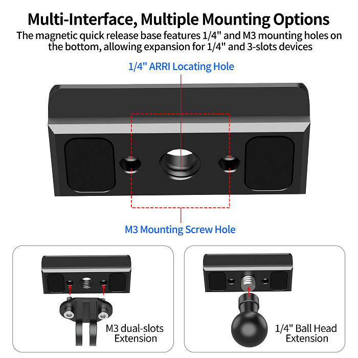 XT-XINTE 1/4 Arri Magnetic Quick Release Adapter 4-in-1 NATO Rail Expansion Bracket Compatible with DJI Nano Camera Handle Stabilizer Accessories