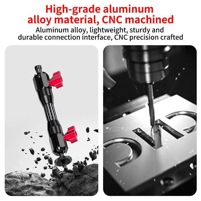 XT-XINTE 1/4 Screw Hole to 1/4 Disc Adapter Reversible Lock 17MM Ball Head Pea Clamp Dual Grip Flexible Magic Arm Glass Fiber Extension Rod CNC Aluminum Alloy Dual Knob Rotating Camera Bracket Expansion Accessory