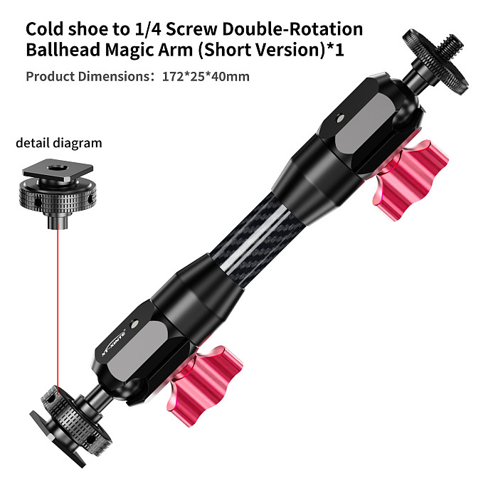 XT-XINTE 1/4 Screw Hole to 1/4 Disc Adapter Reversible Lock 17MM Ball Head Pea Clamp Dual Grip Flexible Magic Arm Glass Fiber Extension Rod CNC Aluminum Alloy Dual Knob Rotating Camera Bracket Expansion Accessory