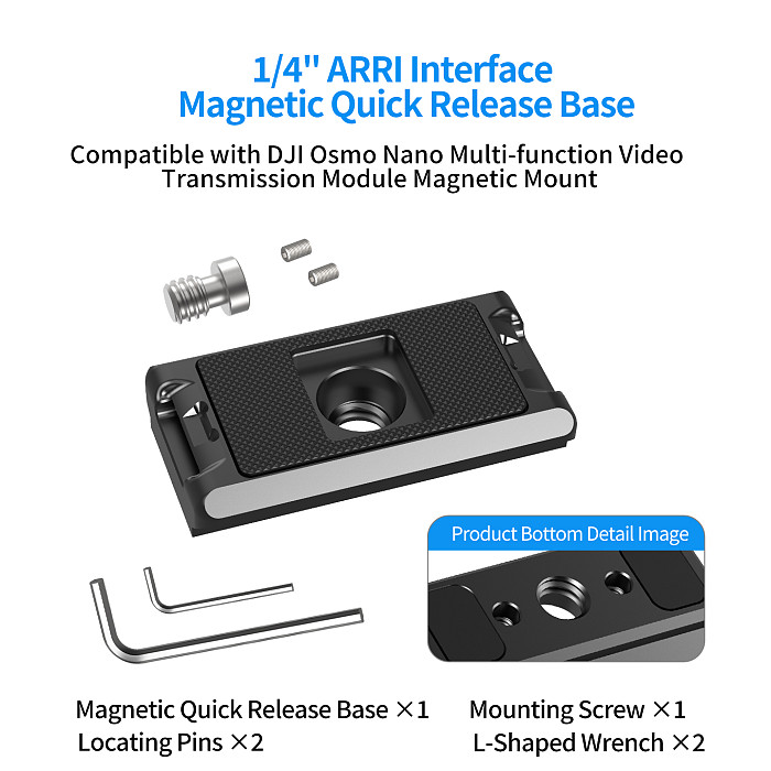 XT-XINTE 1/4 Arri Magnetic Quick Release Adapter 4-in-1 NATO Rail Expansion Bracket Compatible with DJI Nano Camera Handle Stabilizer Accessories