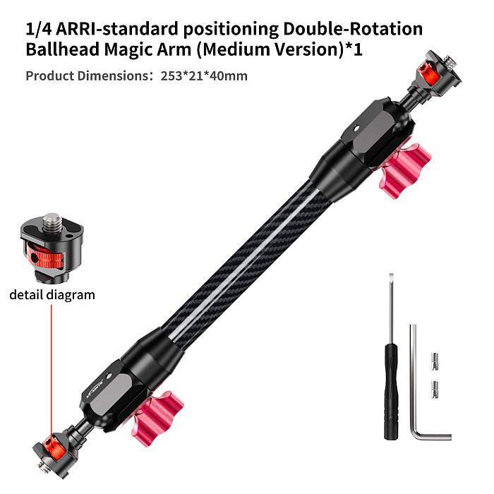 XT-XINTE 1/4 Screw Hole to 1/4 Disc Adapter Reversible Lock 17MM Ball Head Pea Clamp Dual Grip Flexible Magic Arm Glass Fiber Extension Rod CNC Aluminum Alloy Dual Knob Rotating Camera Bracket Expansion Accessory