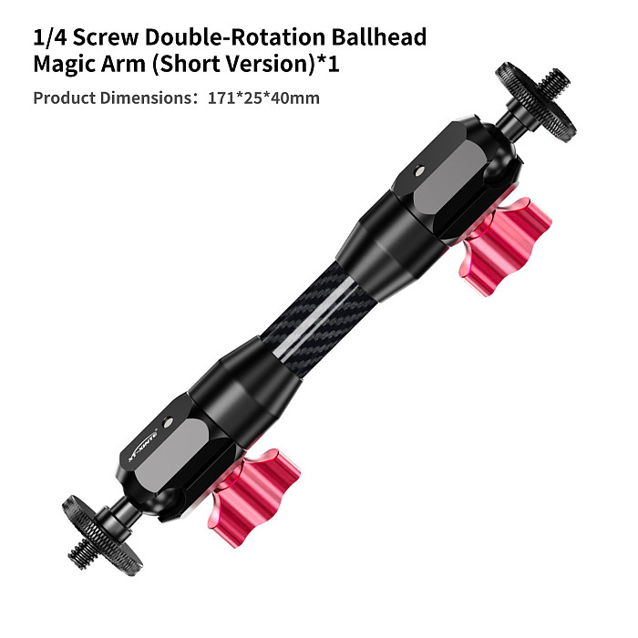 XT-XINTE 1/4 Screw Hole to 1/4 Disc Adapter Reversible Lock 17MM Ball Head Pea Clamp Dual Grip Flexible Magic Arm Glass Fiber Extension Rod CNC Aluminum Alloy Dual Knob Rotating Camera Bracket Expansion Accessory