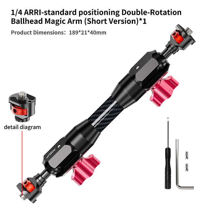 XT-XINTE 1/4 Screw Hole to 1/4 Disc Adapter Reversible Lock 17MM Ball Head Pea Clamp Dual Grip Flexible Magic Arm Glass Fiber Extension Rod CNC Aluminum Alloy Dual Knob Rotating Camera Bracket Expansion Accessory
