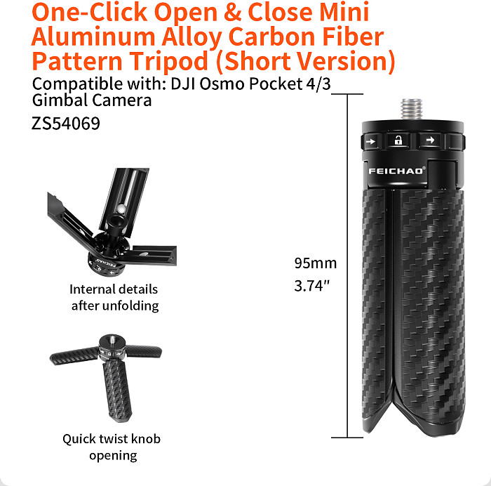 XT-XINTE Aluminum Alloy Quick Release Mini Tripod Portable Desktop Stand Handheld Selfie Bracket for Camera Smartphone for GoPro Insta360 X5 X6 Pocket 4 3 DJI OSMO 360 II with 1/4 Inch Screw Mount