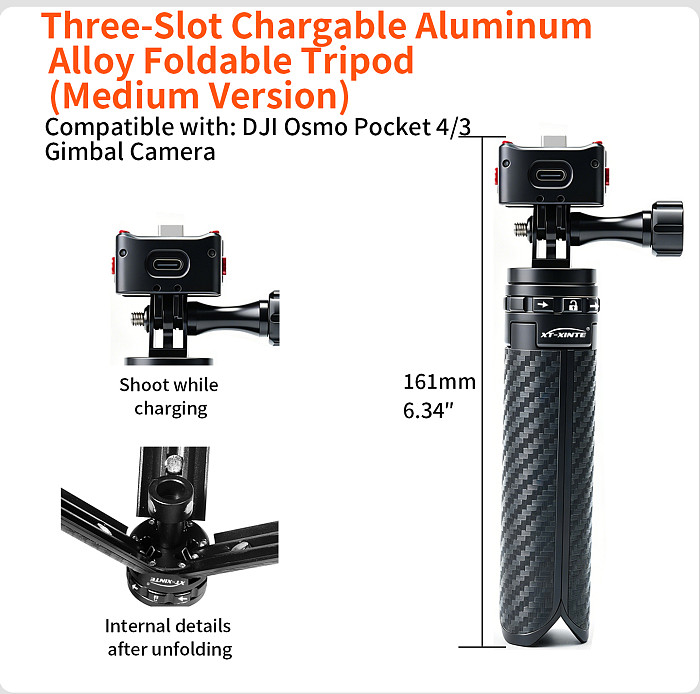 XT-XINTE Aluminum Alloy Quick Release Mini Tripod Portable Desktop Stand Handheld Selfie Bracket for Camera Smartphone for GoPro Insta360 X5 X6 Pocket 4 3 DJI OSMO 360 II with 1/4 Inch Screw Mount