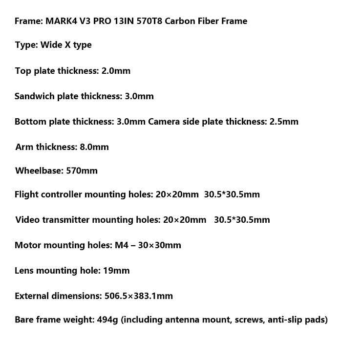 Reinforced Carbon Fiber Frame MARK4 V3 Pro 13/15 Inch Quadcopter FPV Drone Frame for FPV Quadcopter