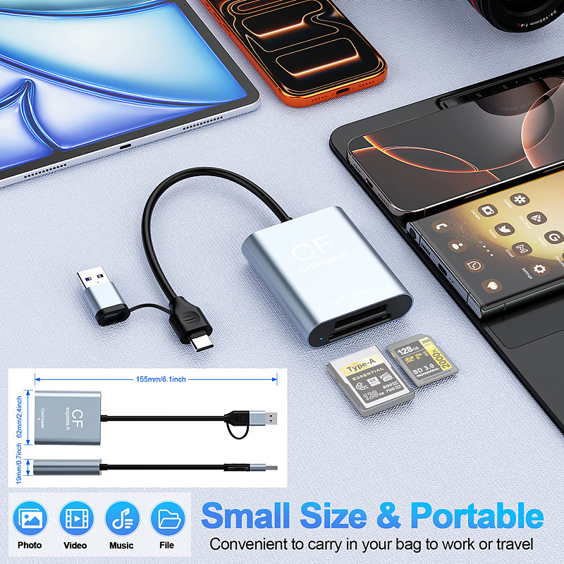 10Gbps High Speed 2-in-1 Card Reader, Compatible with CFexpress Type-A and SD 3.0 Camera Memory Cards