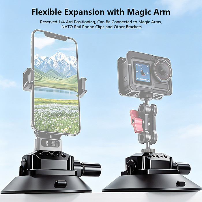 4.5/6 Inch Air Pump Vacuum Suction Cup Mount, Flexible Arm Base for Smartphone, DSLR and Action Camera
